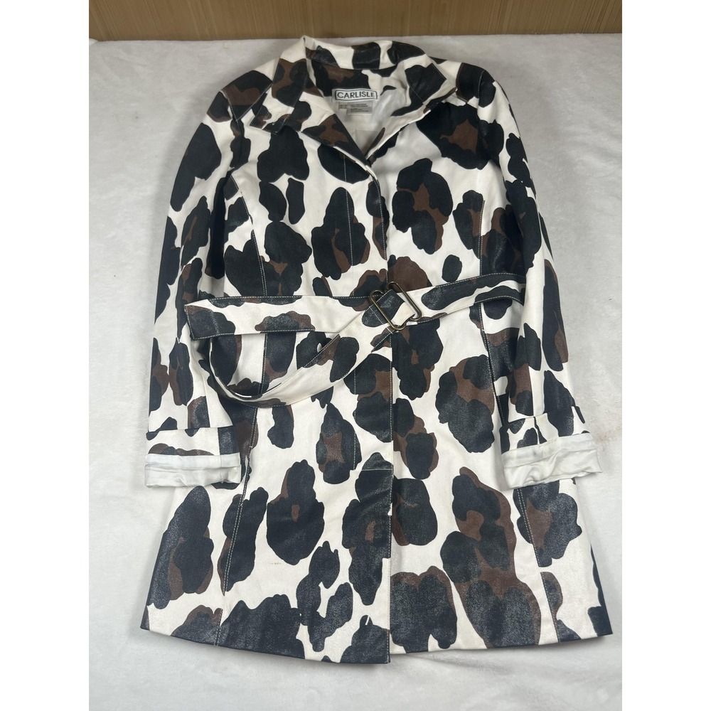 Carlisle Trench Coat Womens 8 Animal Printโ Belted Collared Lined Mid Length